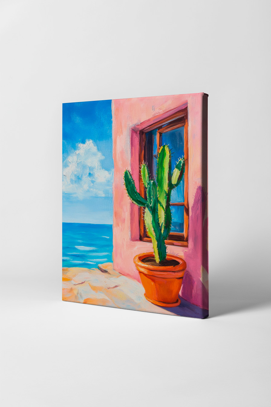 Malerei Poster Kaktus grün rosa mediterran