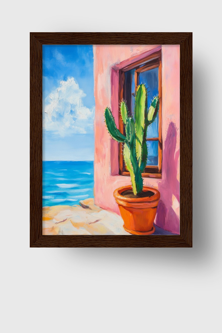 Malerei Poster Kaktus grün rosa mediterran