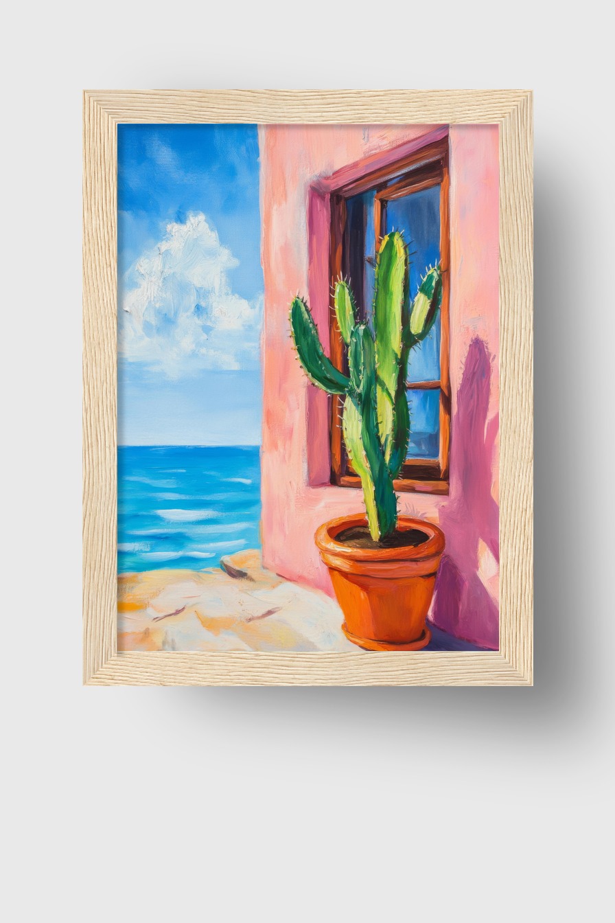 Malerei Poster Kaktus grün rosa mediterran