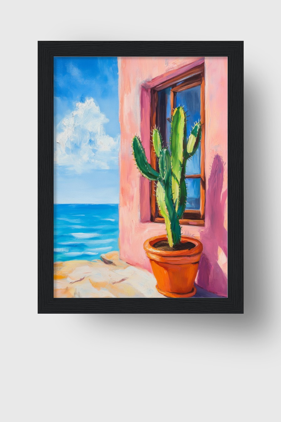 Malerei Poster Kaktus grün rosa mediterran