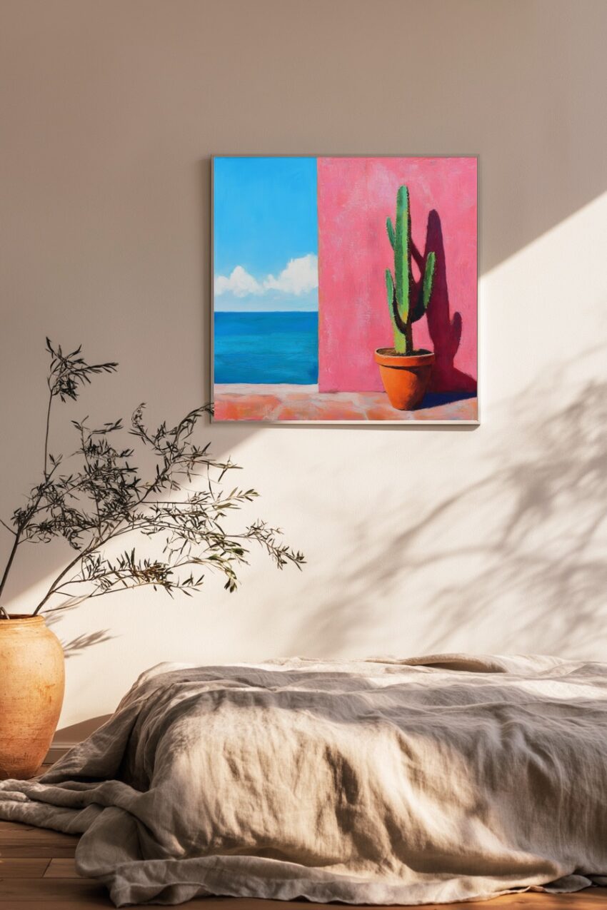 Malerei Poster Kaktus grün rosa