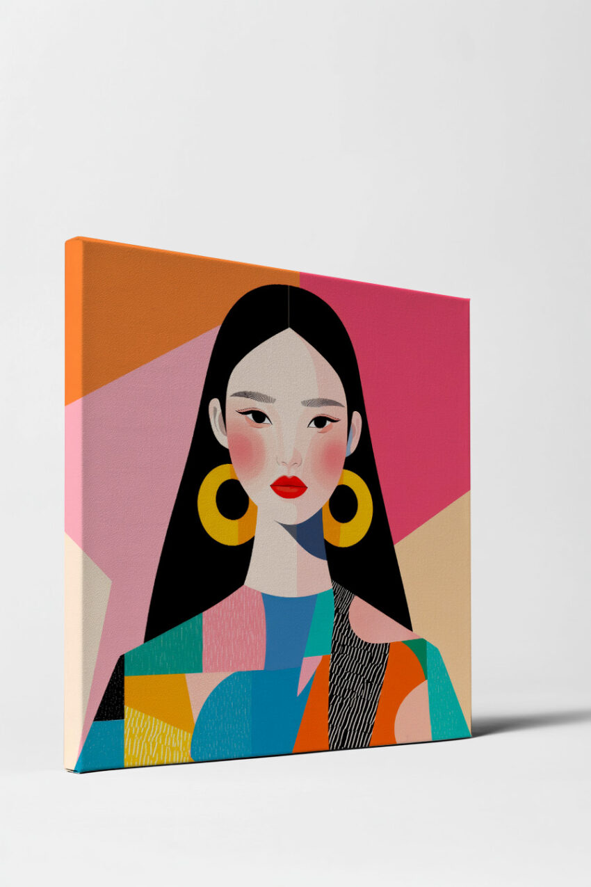 Illustration Poster Frau gelbe Ohrringe bunt minimalistisch