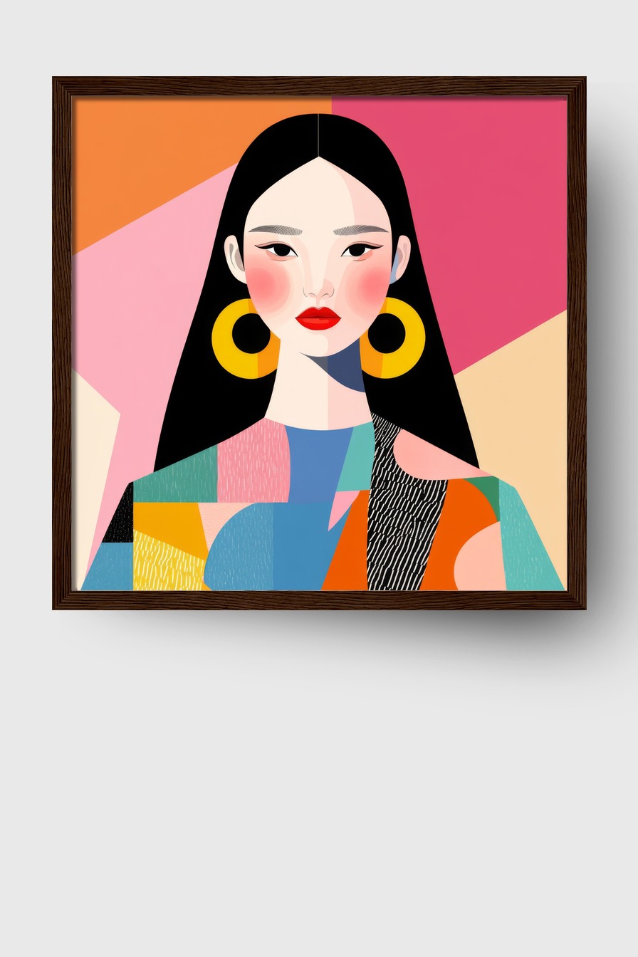 Illustration Poster Frau gelbe Ohrringe bunt minimalistisch