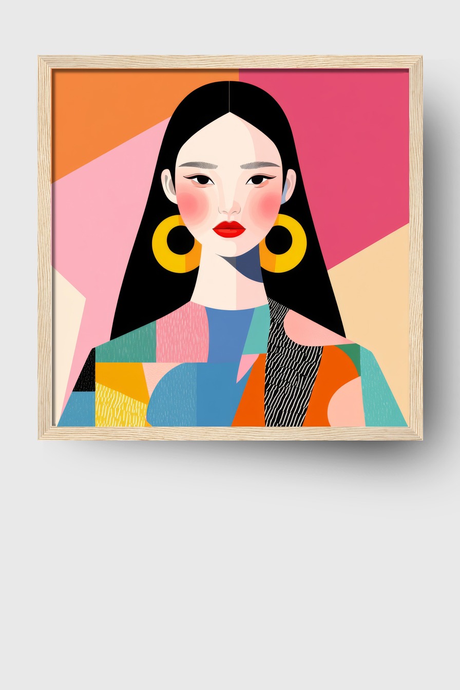 Illustration Poster Frau gelbe Ohrringe bunt minimalistisch