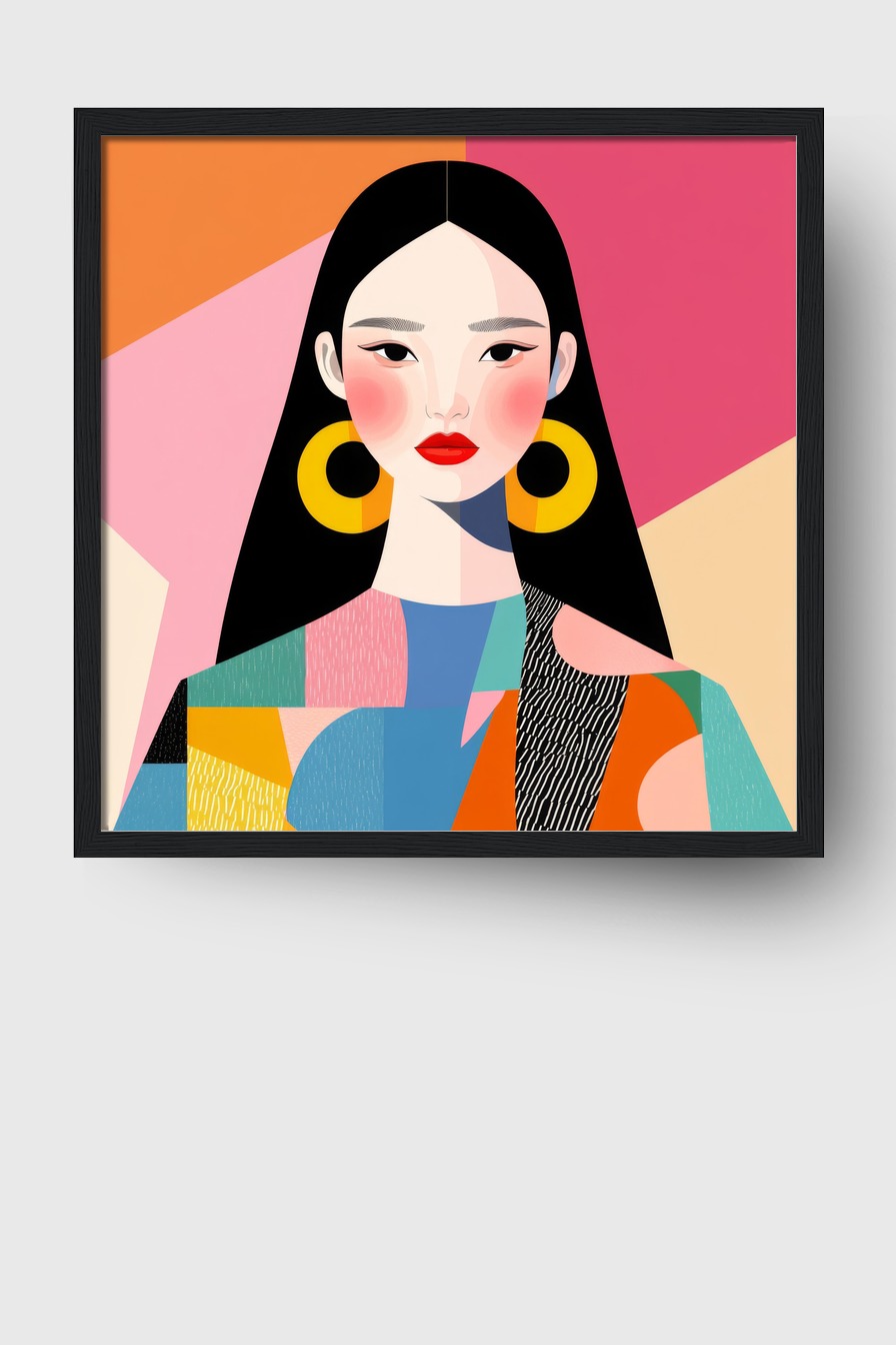Illustration Poster Frau gelbe Ohrringe bunt minimalistisch