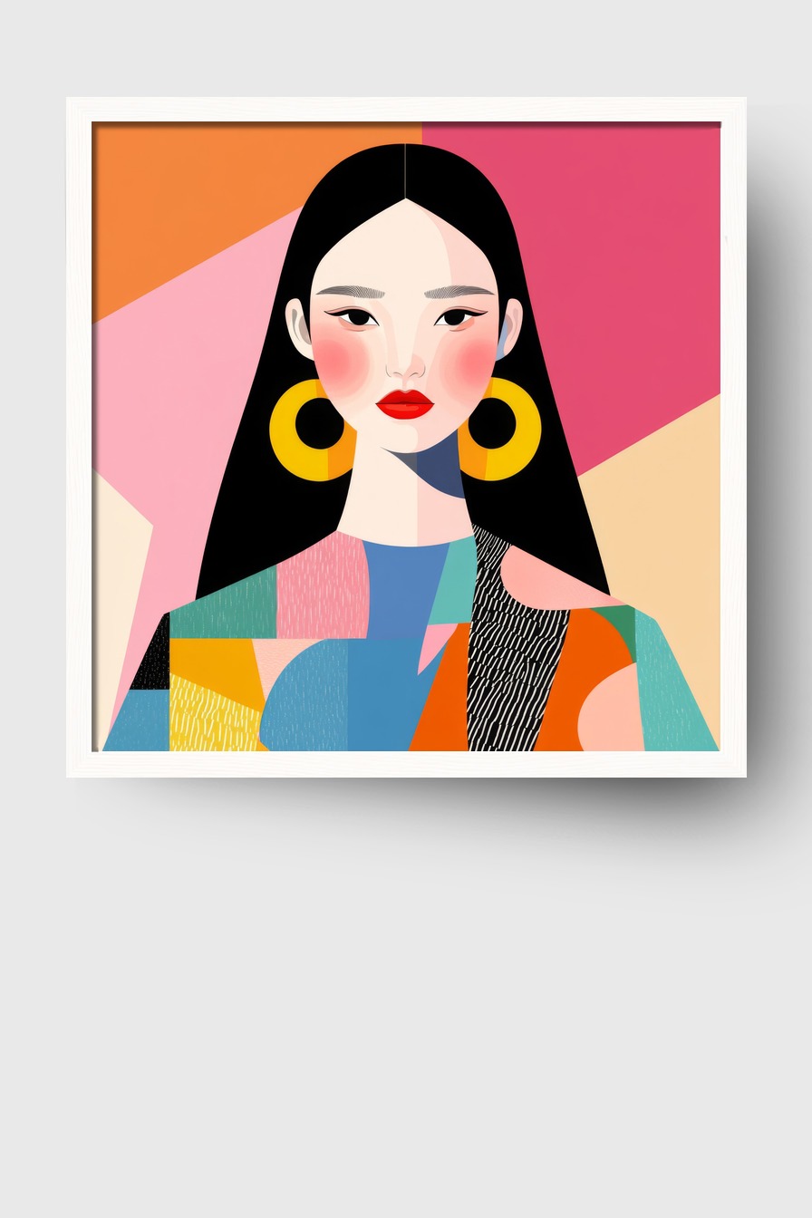 Illustration Poster Frau gelbe Ohrringe bunt minimalistisch