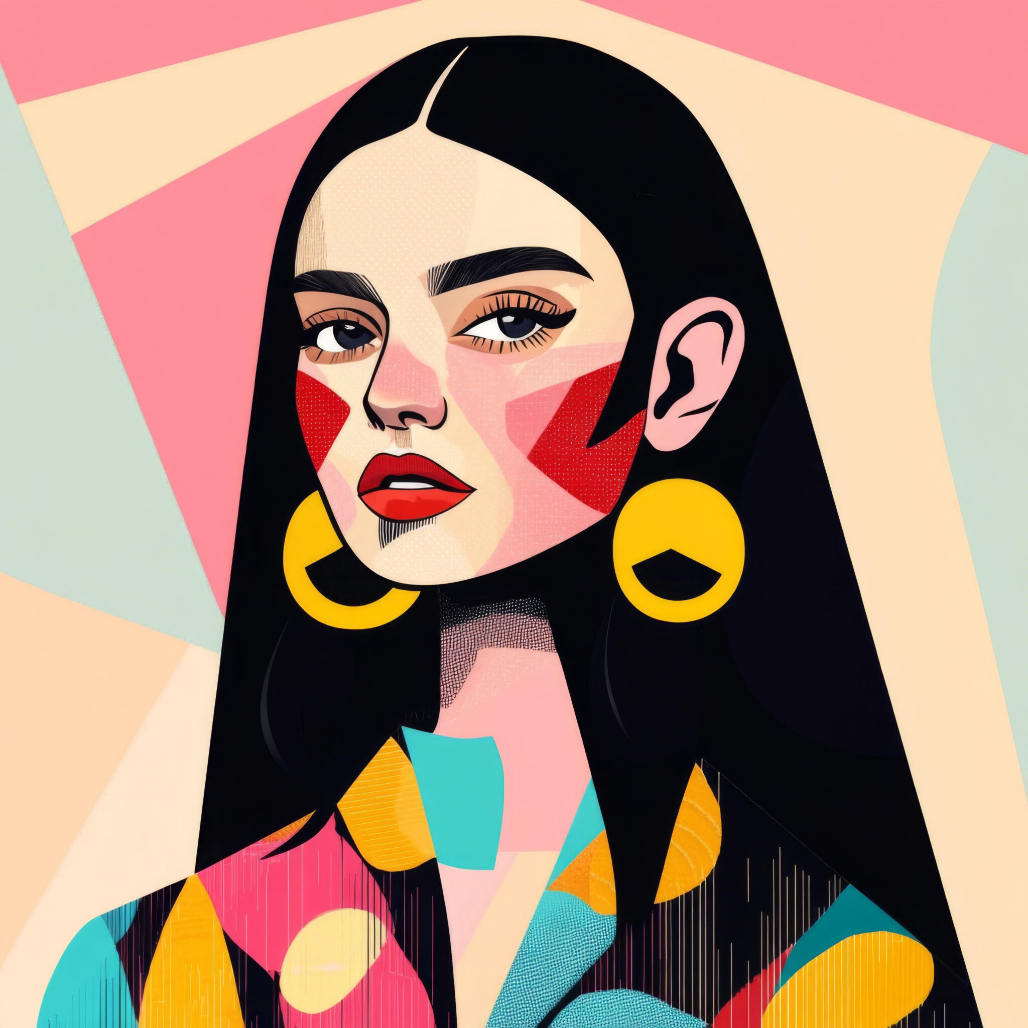 Illustration Poster Frau Rote Wangen Bunt