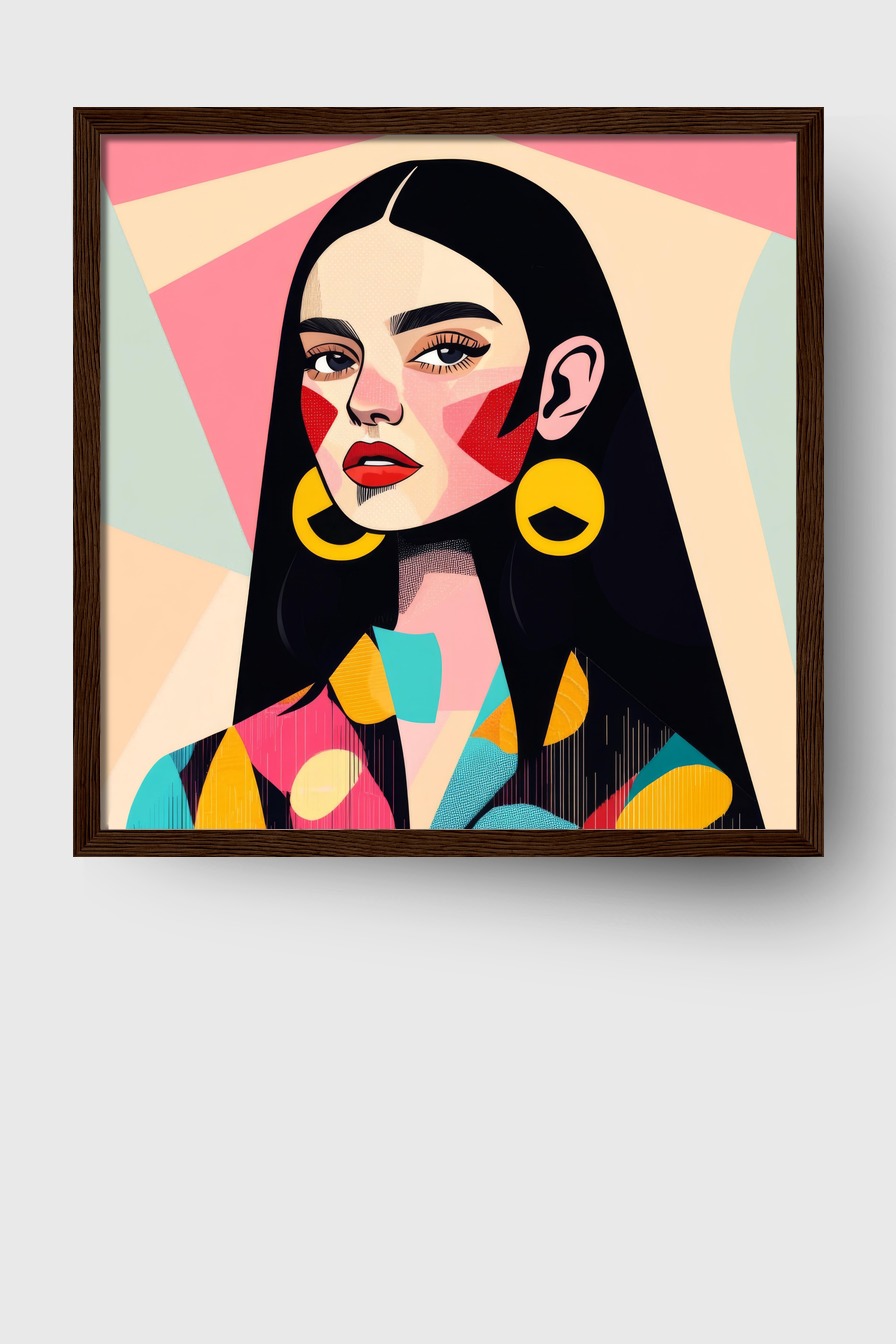 Illustration Poster Frau Rote Wangen Bunt