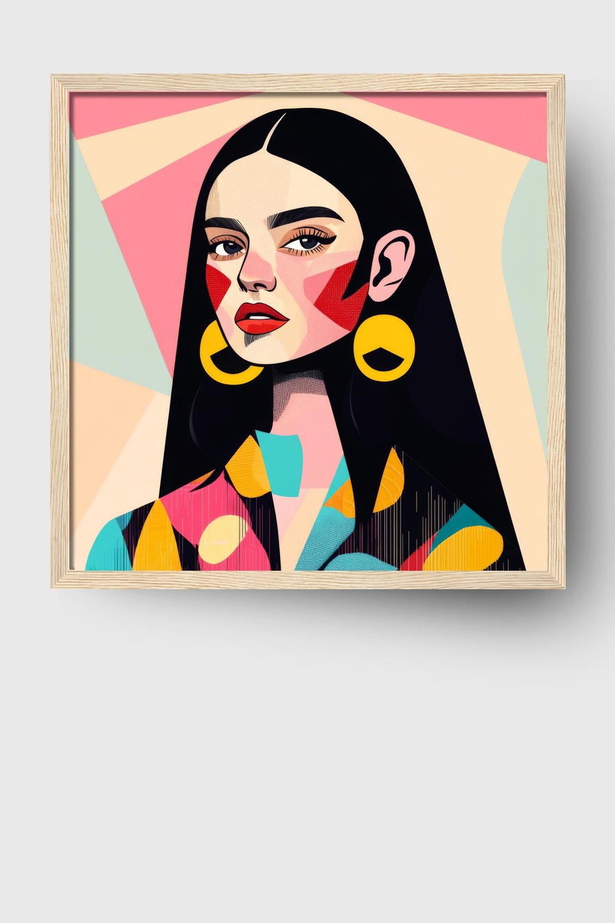 Illustration Poster Frau Rote Wangen Bunt