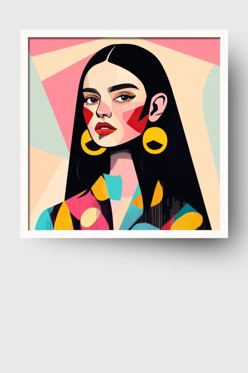 Illustration Poster Frau Rote Wangen Bunt