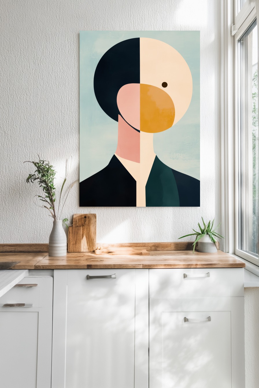 Illustration Poster abstraktes Gesicht Kopf halbiert geometrisch minimalistisch