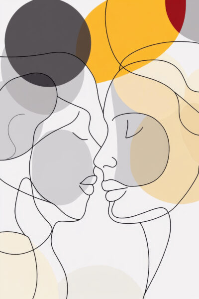 Paar Silhouette Linien Gerahmt