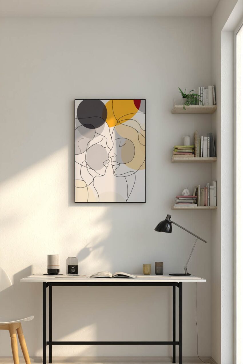 Illustration Poster Paar Silhouette Linien minimalistisch farbig