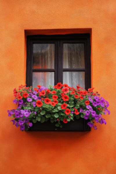 Fenster mit Blumen Gerahmt