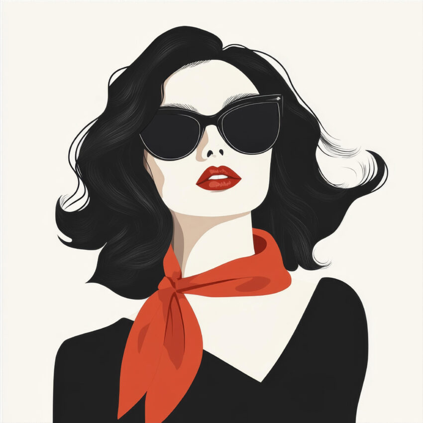 Illustration Poster Frau rote Lippen schwarz-weiß minimalistisch