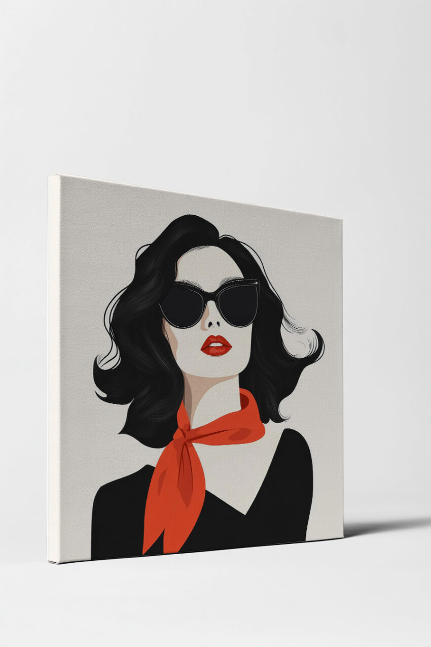 Illustration Poster Frau rote Lippen schwarz-weiß minimalistisch