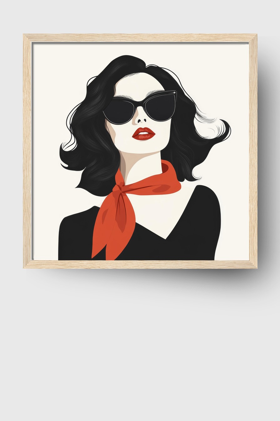Illustration Poster Frau rote Lippen schwarz-weiß minimalistisch