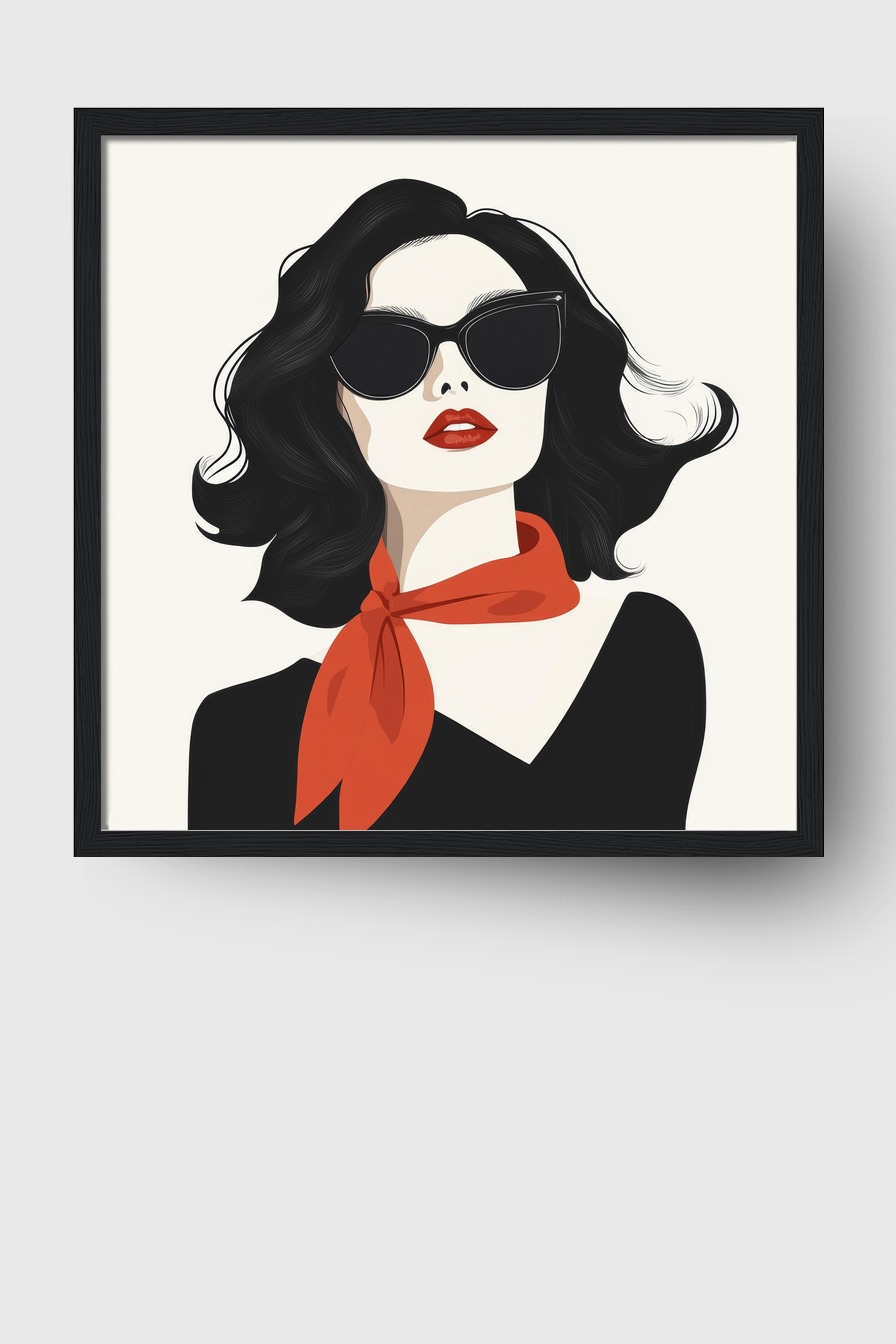 Illustration Poster Frau rote Lippen schwarz-weiß minimalistisch