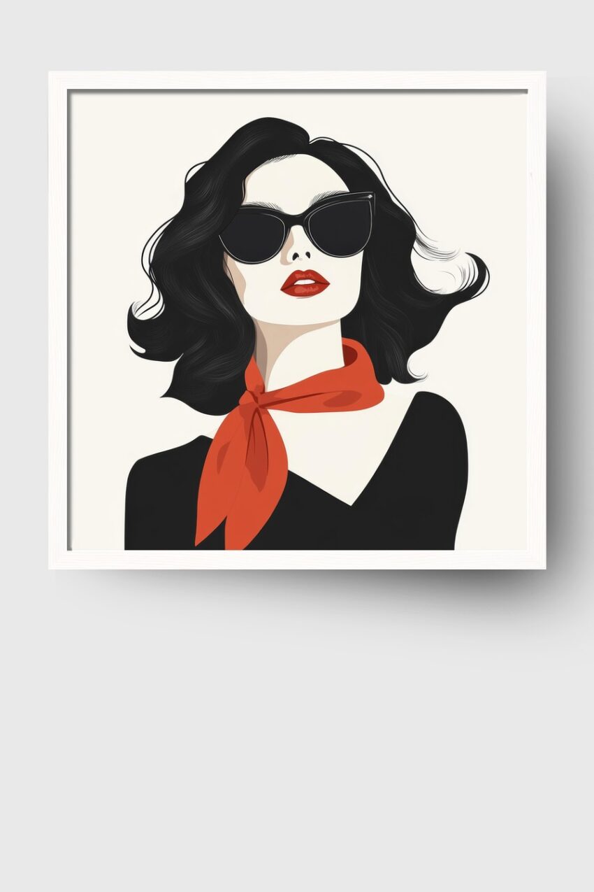 Illustration Poster Frau rote Lippen schwarz-weiß minimalistisch