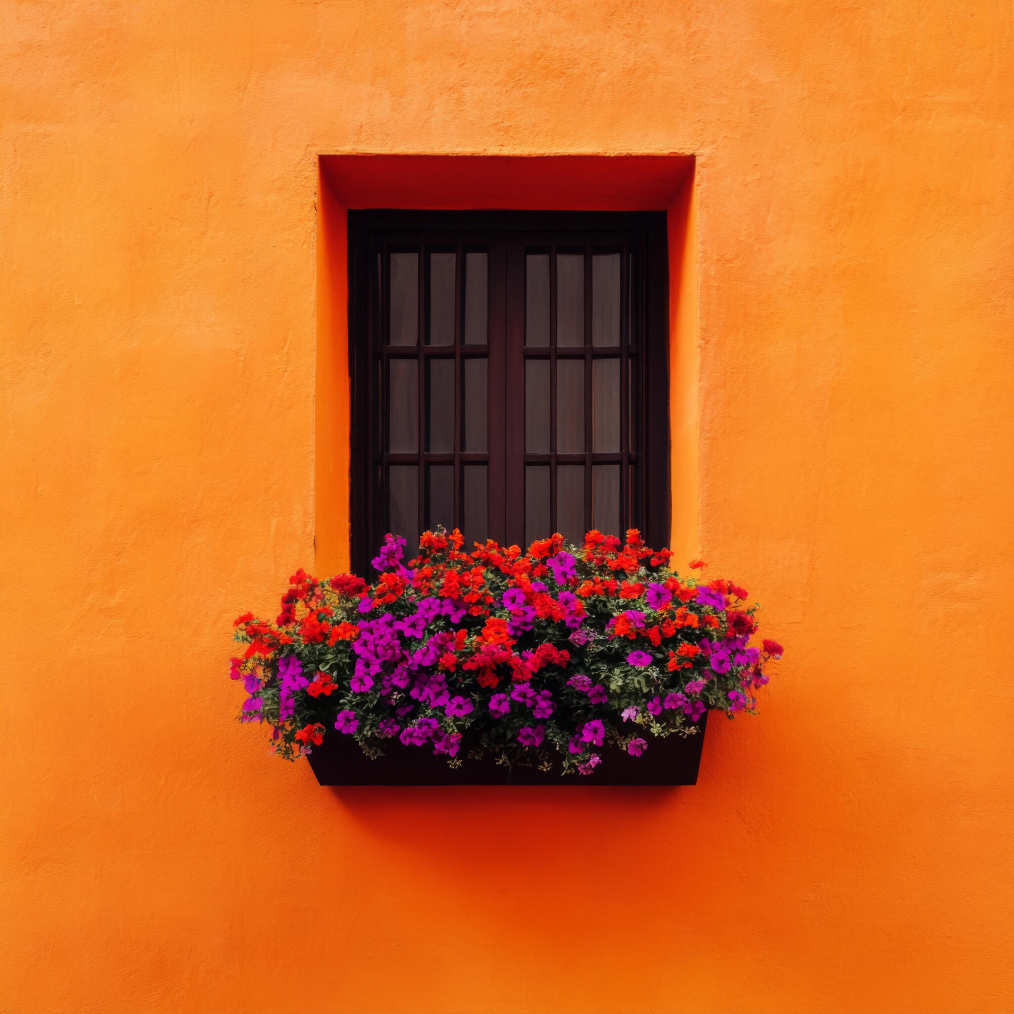 Fotografie Poster Fenster Blumenkasten bunt orange