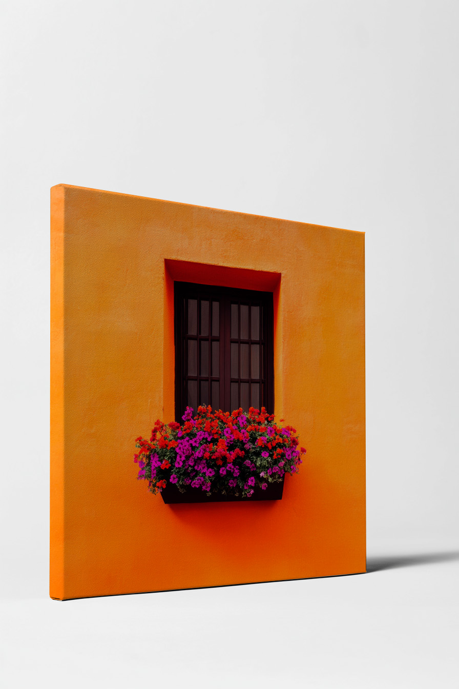 Fotografie Poster Fenster Blumenkasten bunt orange