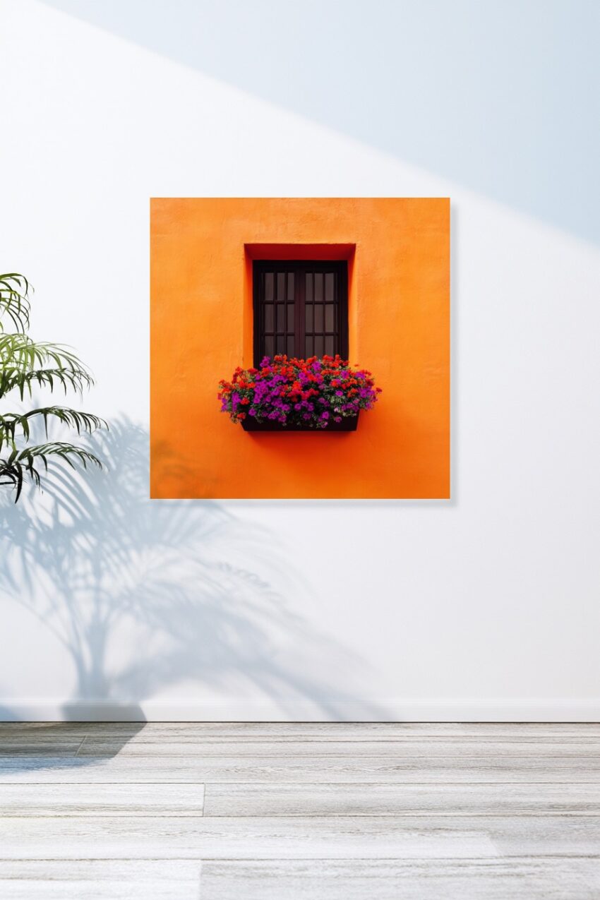 Fotografie Poster Fenster Blumenkasten bunt orange