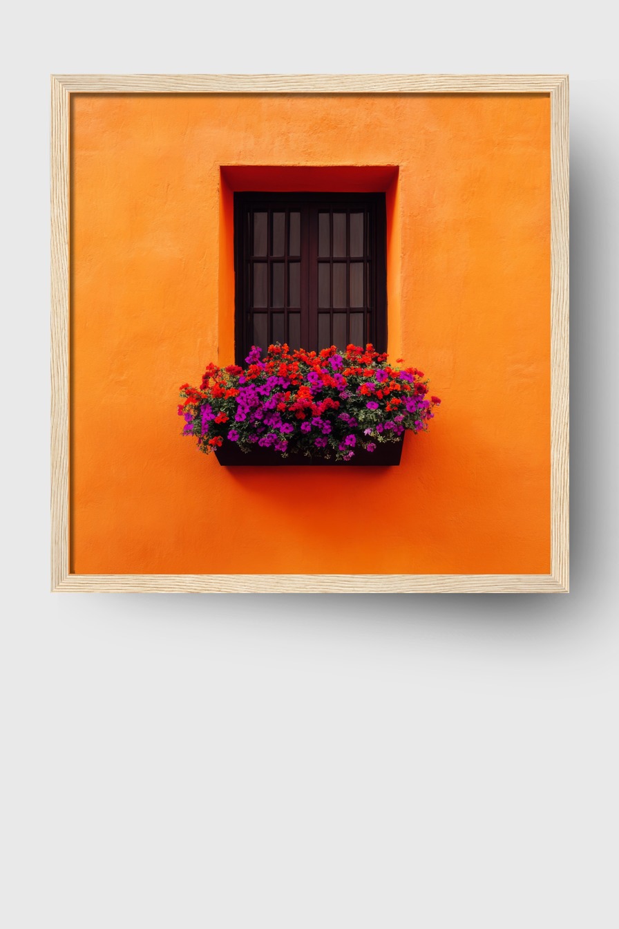 Fotografie Poster Fenster Blumenkasten bunt orange