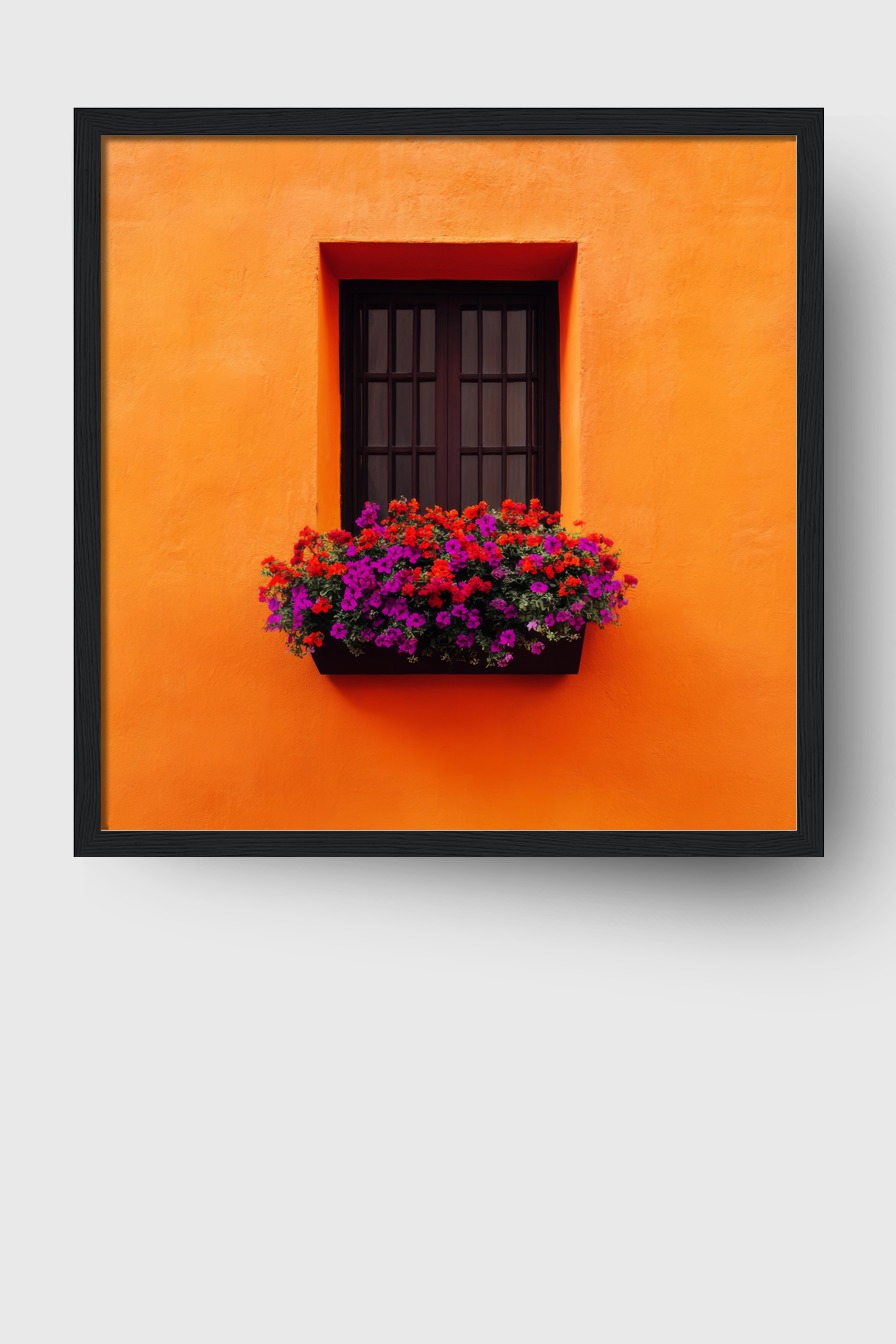 Fotografie Poster Fenster Blumenkasten bunt orange