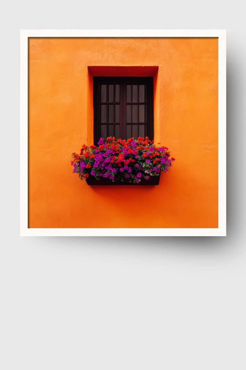 Fotografie Poster Fenster Blumenkasten bunt orange