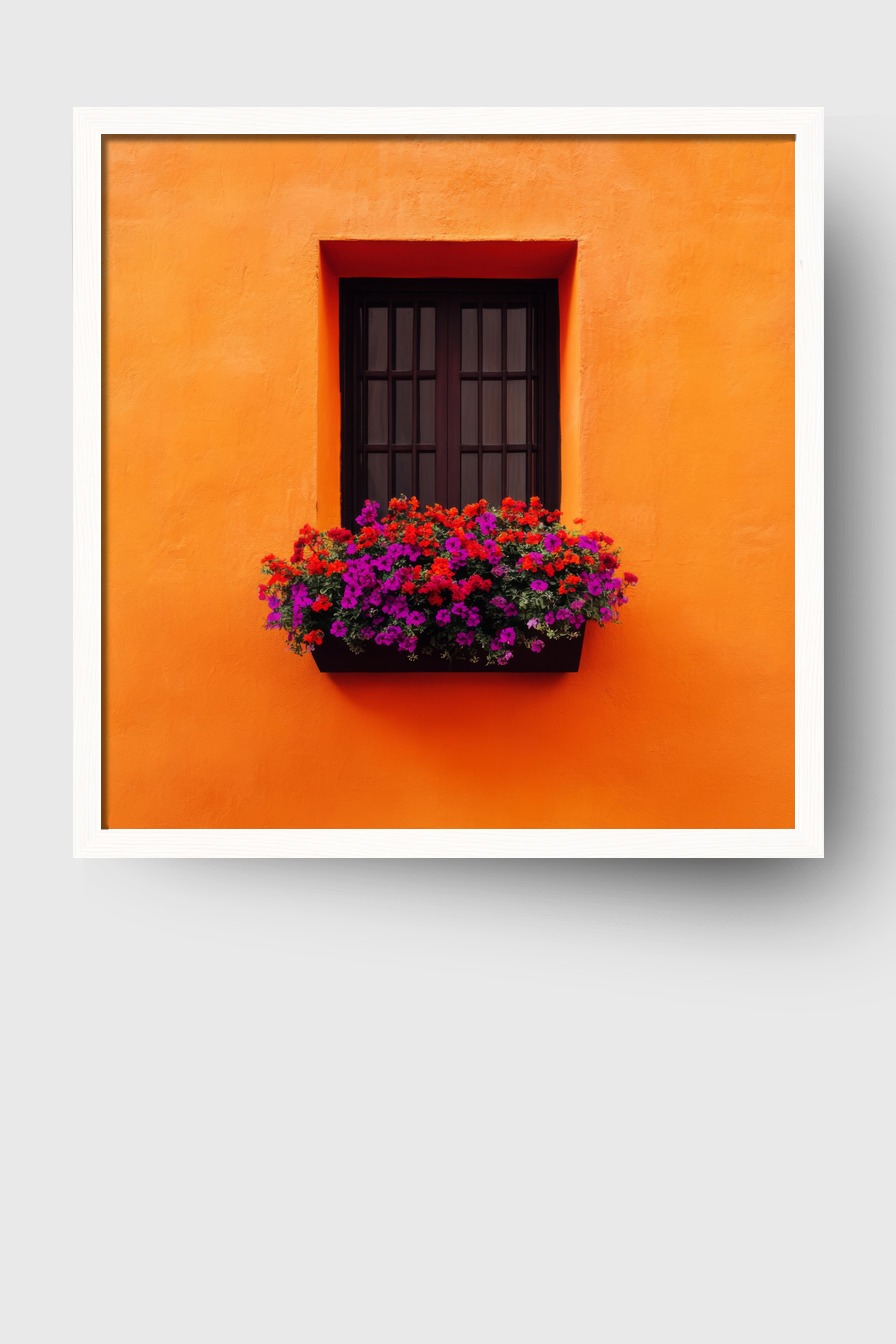 Fotografie Poster Fenster Blumenkasten bunt orange