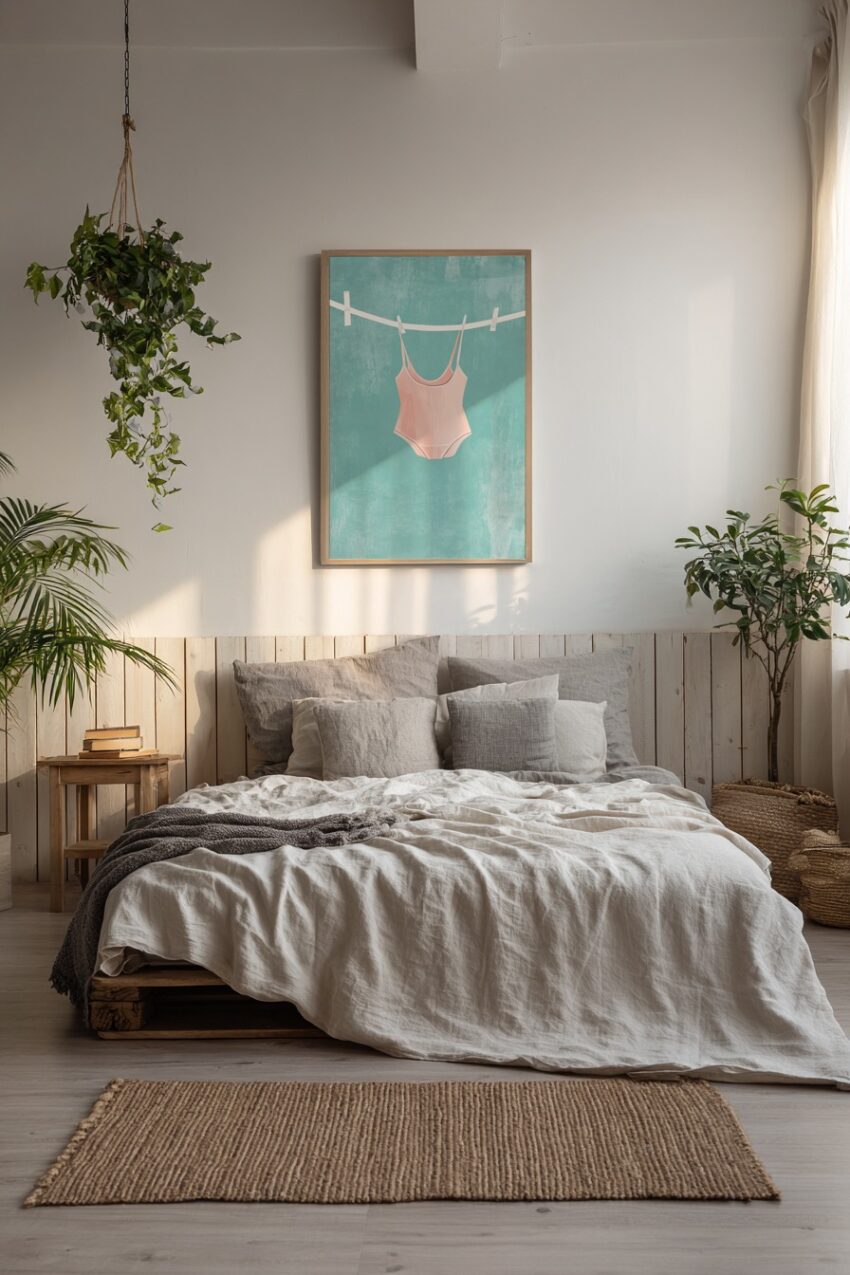 Digitale Kunst Poster Badeanzug rosa wehende Träger türkis