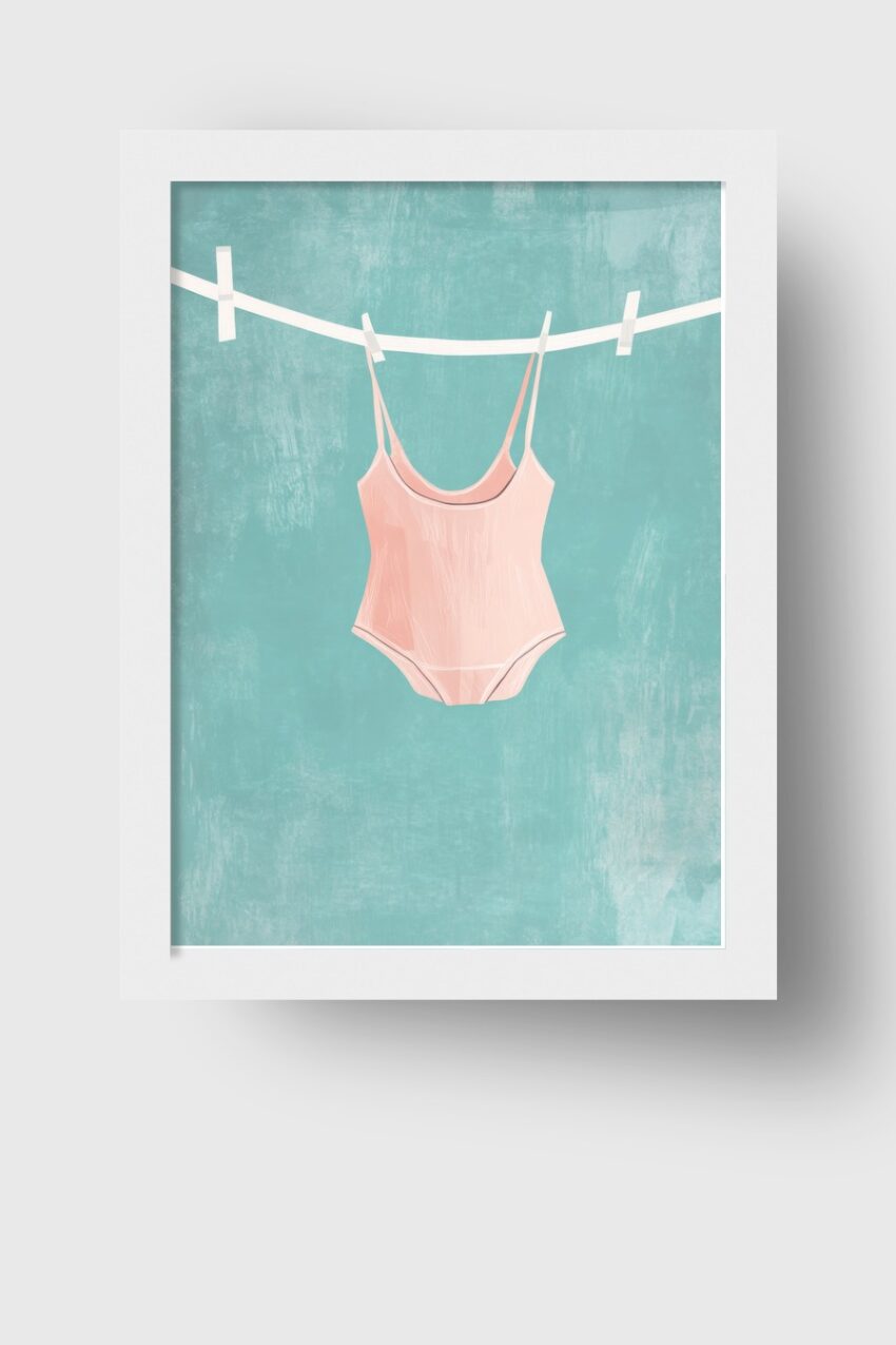 Digitale Kunst Poster Badeanzug rosa wehende Träger türkis