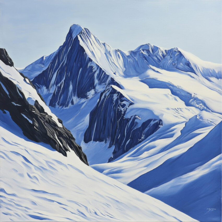 Malerei Poster Bergspitze verschneit blau weiß