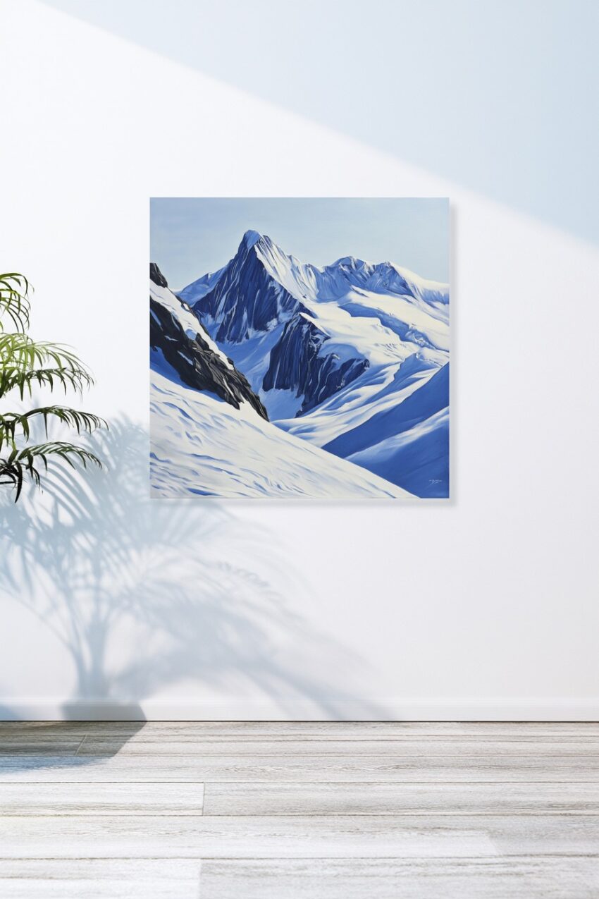 Malerei Poster Bergspitze verschneit blau weiß
