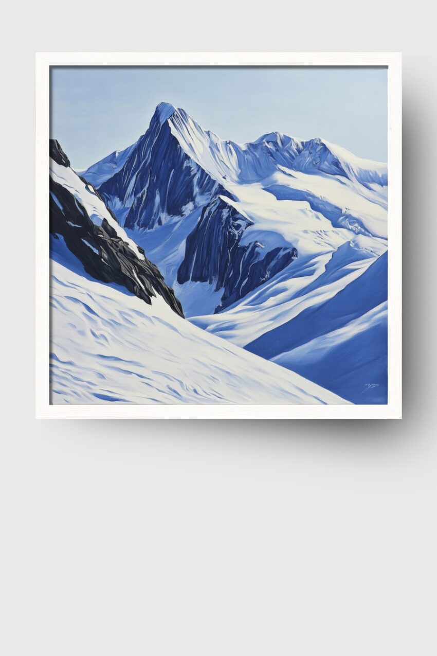 Malerei Poster Bergspitze verschneit blau weiß