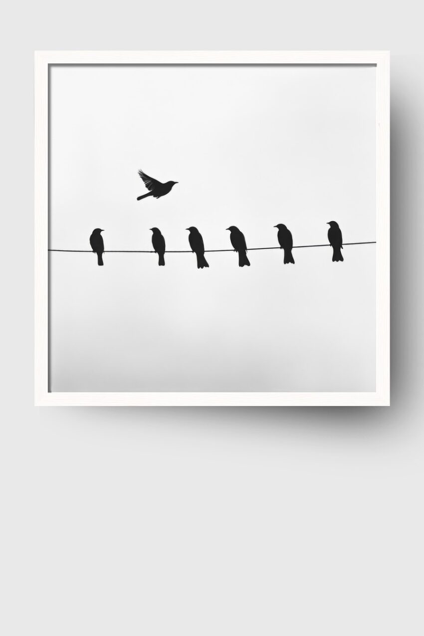 Fotografie Poster Vogel Flügelschlag Schwarz Weiß minimalistisch