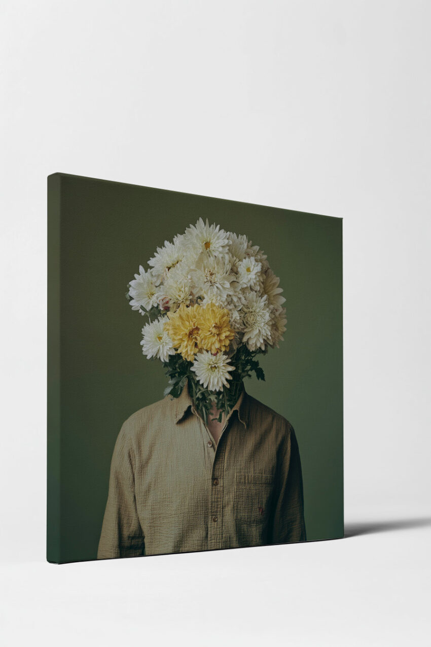 Fotografie Poster Blumenkopf surreal gelb weiß