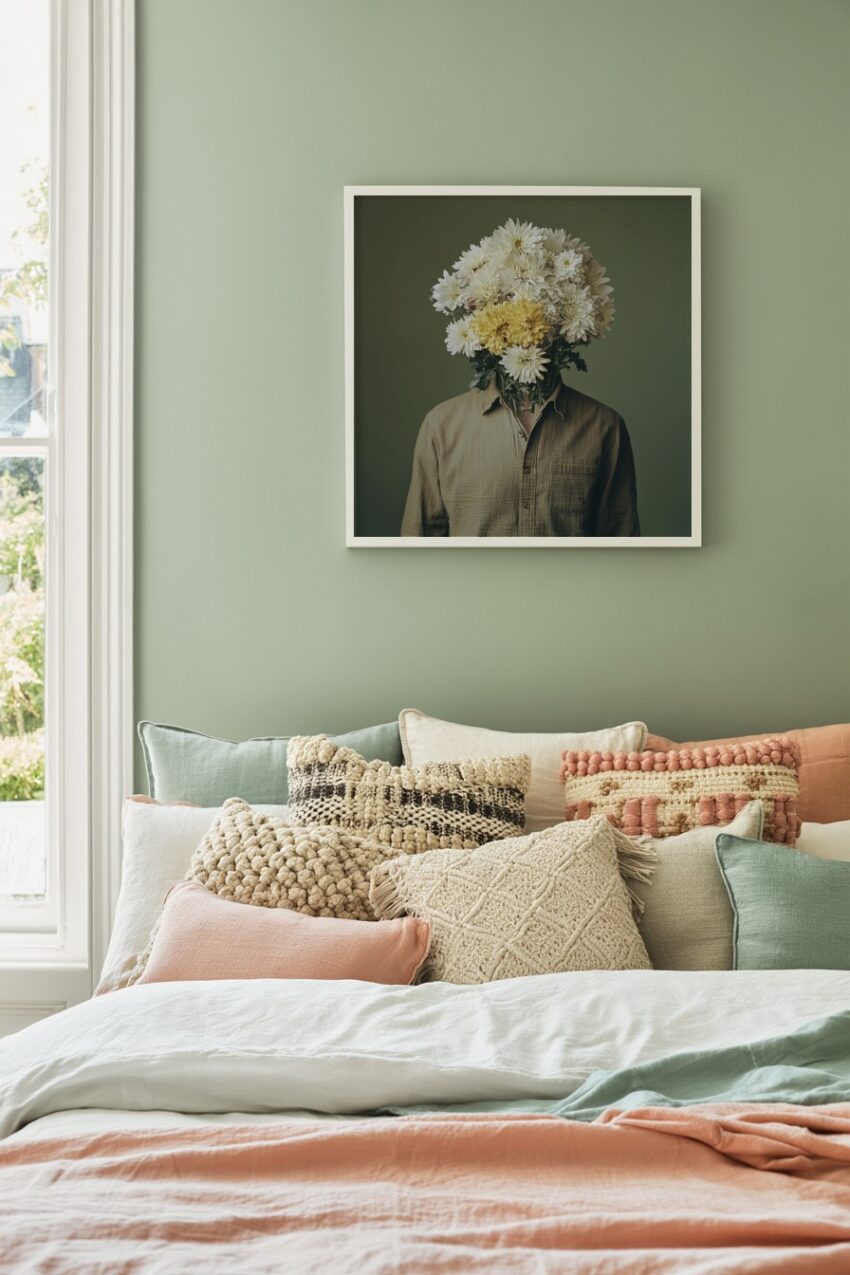 Fotografie Poster Blumenkopf surreal gelb weiß