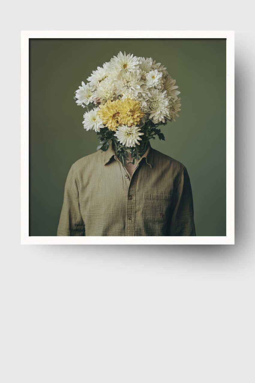 Fotografie Poster Blumenkopf surreal gelb weiß