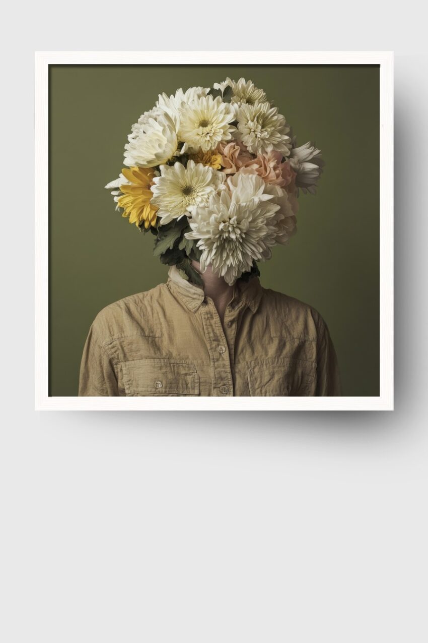 Fotografie Poster Blumenkopf surreal beige gelb