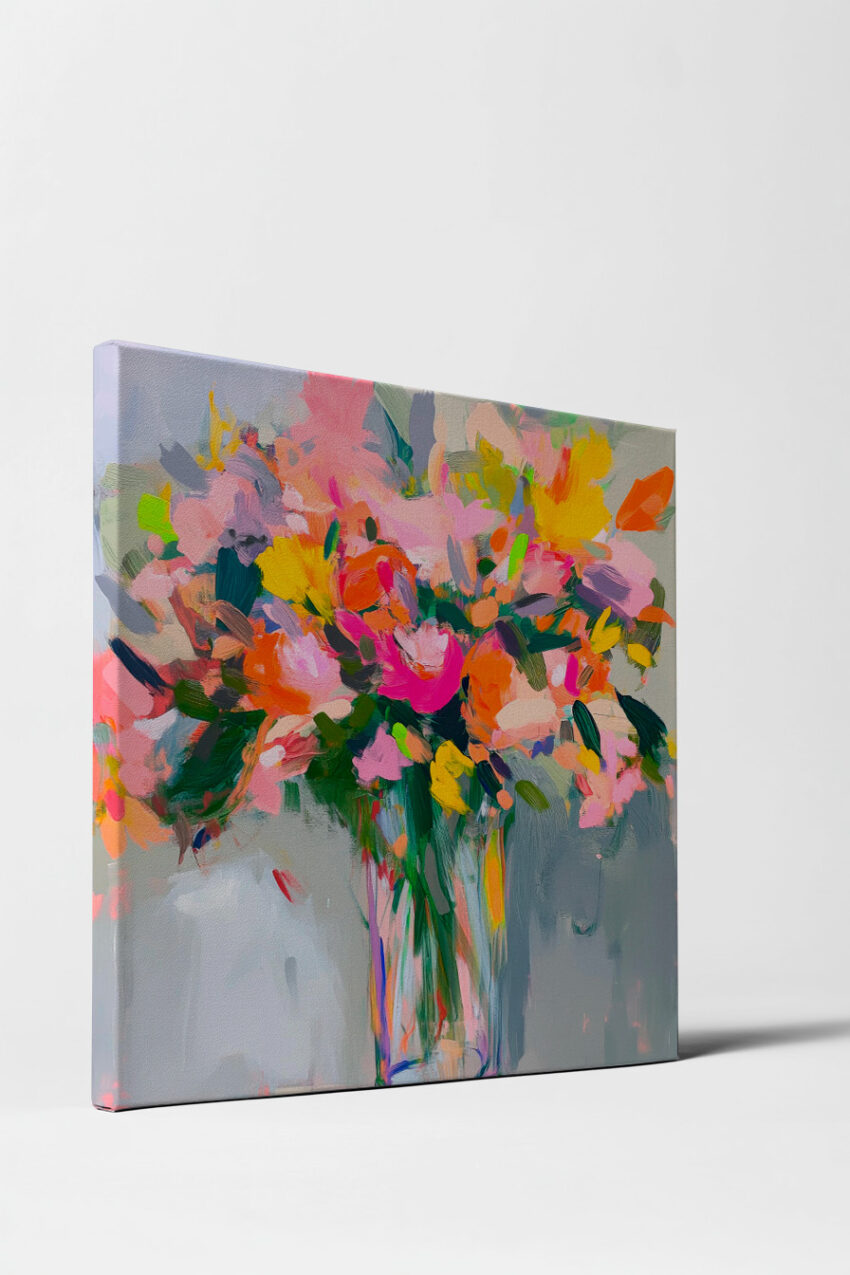 Malerei Poster Blumenstrauß leuchtend orange pink