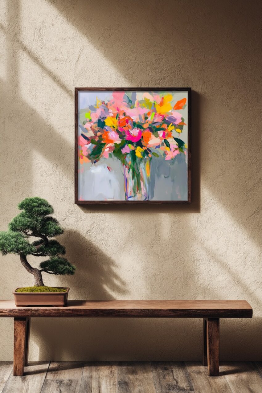 Malerei Poster Blumenstrauß leuchtend orange pink
