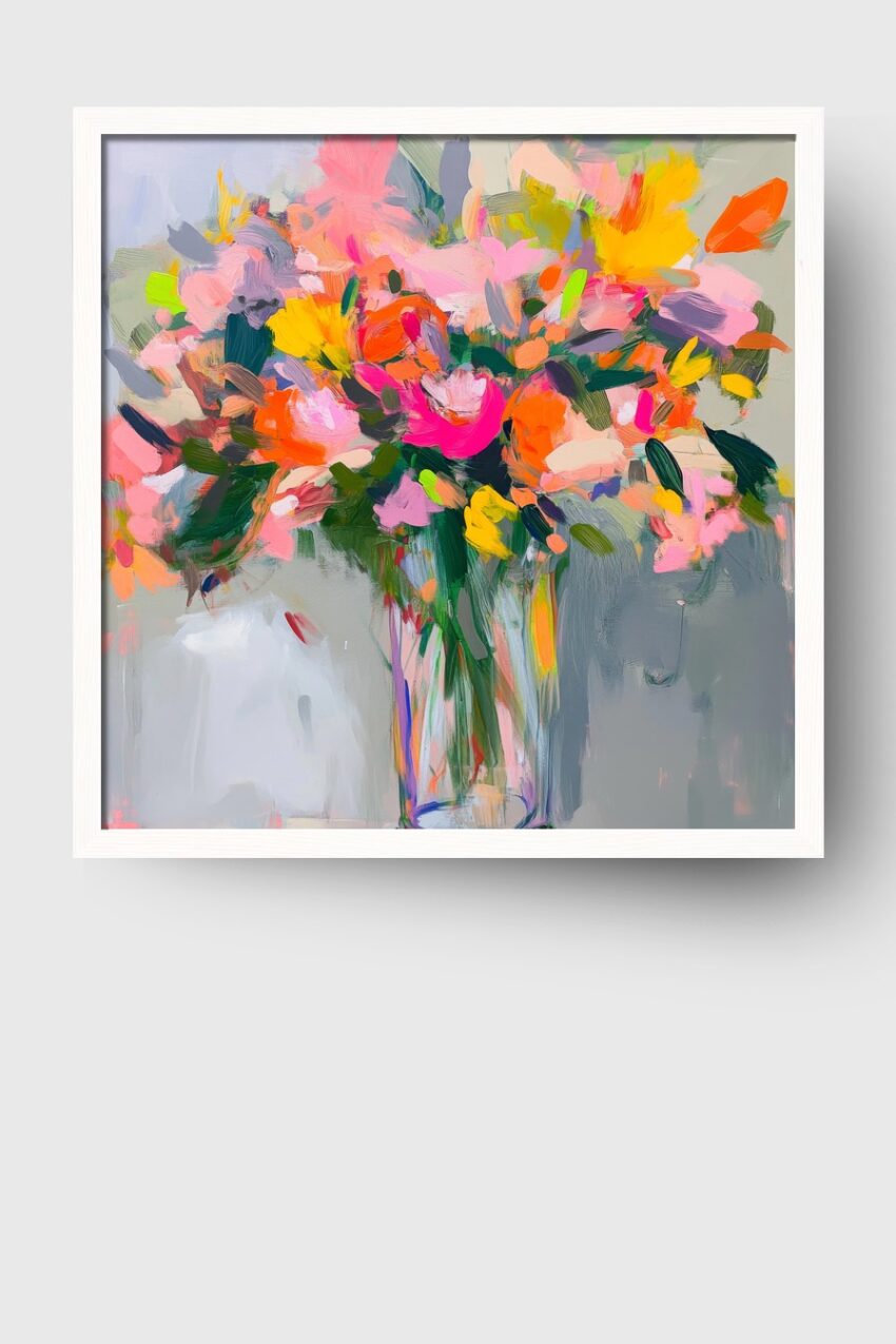 Malerei Poster Blumenstrauß leuchtend orange pink
