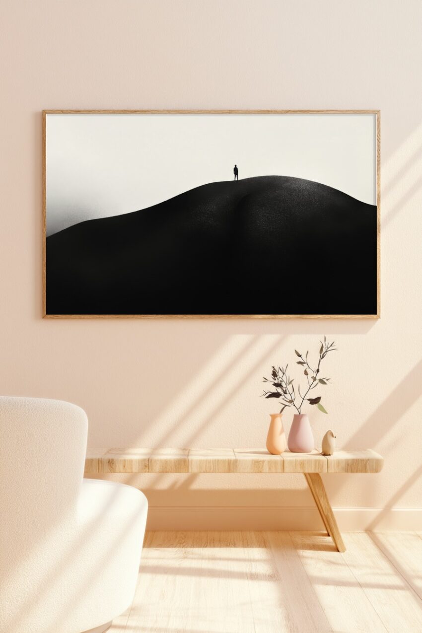 Fotografie Poster Mensch am Hang Silhouette schwarz-weiß minimal