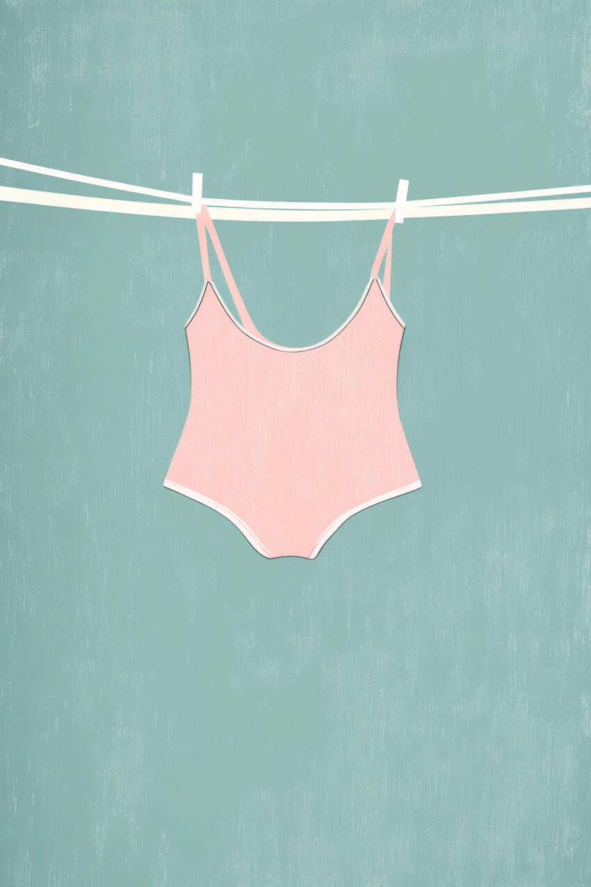 Illustration Poster Badeanzug Wäscheleine minimalistisch rosa