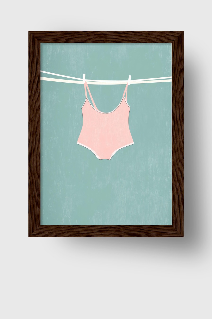 Illustration Poster Badeanzug Wäscheleine minimalistisch rosa