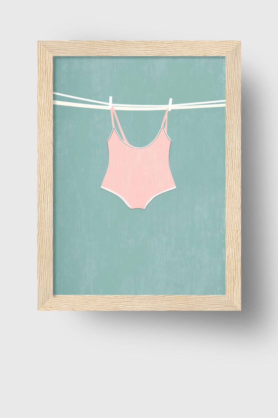 Illustration Poster Badeanzug Wäscheleine minimalistisch rosa
