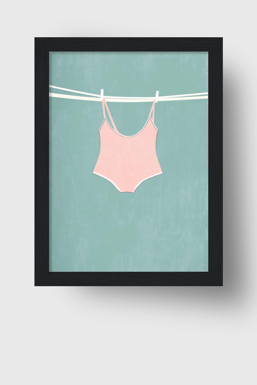 Illustration Poster Badeanzug Wäscheleine minimalistisch rosa