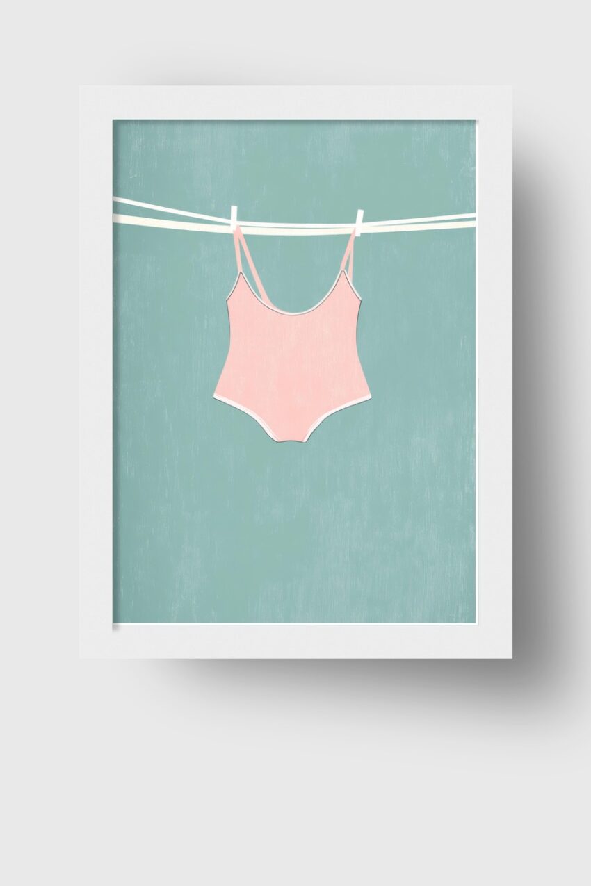 Illustration Poster Badeanzug Wäscheleine minimalistisch rosa