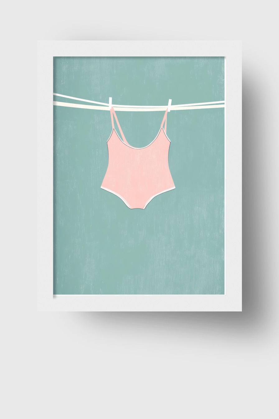 Illustration Poster Badeanzug Wäscheleine minimalistisch rosa